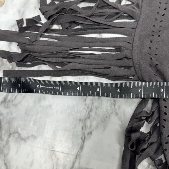 Rock 47 Wrangler Fringe Vest Gray Faux Suede Size Cutout Vest Western - Picture 6 of 6